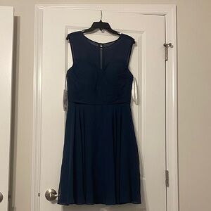 Azazie Scarlett Navy Sleeveless Chiffon Midi Dress
